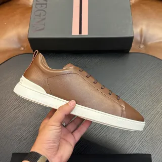 Zegna Brown Leather Low-Top Lifestyle Sneaker