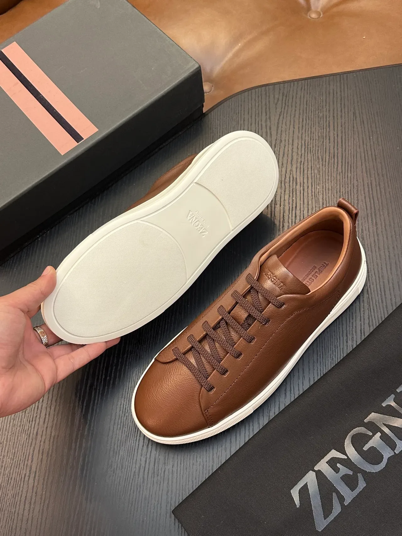 Zegna Brown Leather Low-Top Lifestyle Sneaker 2