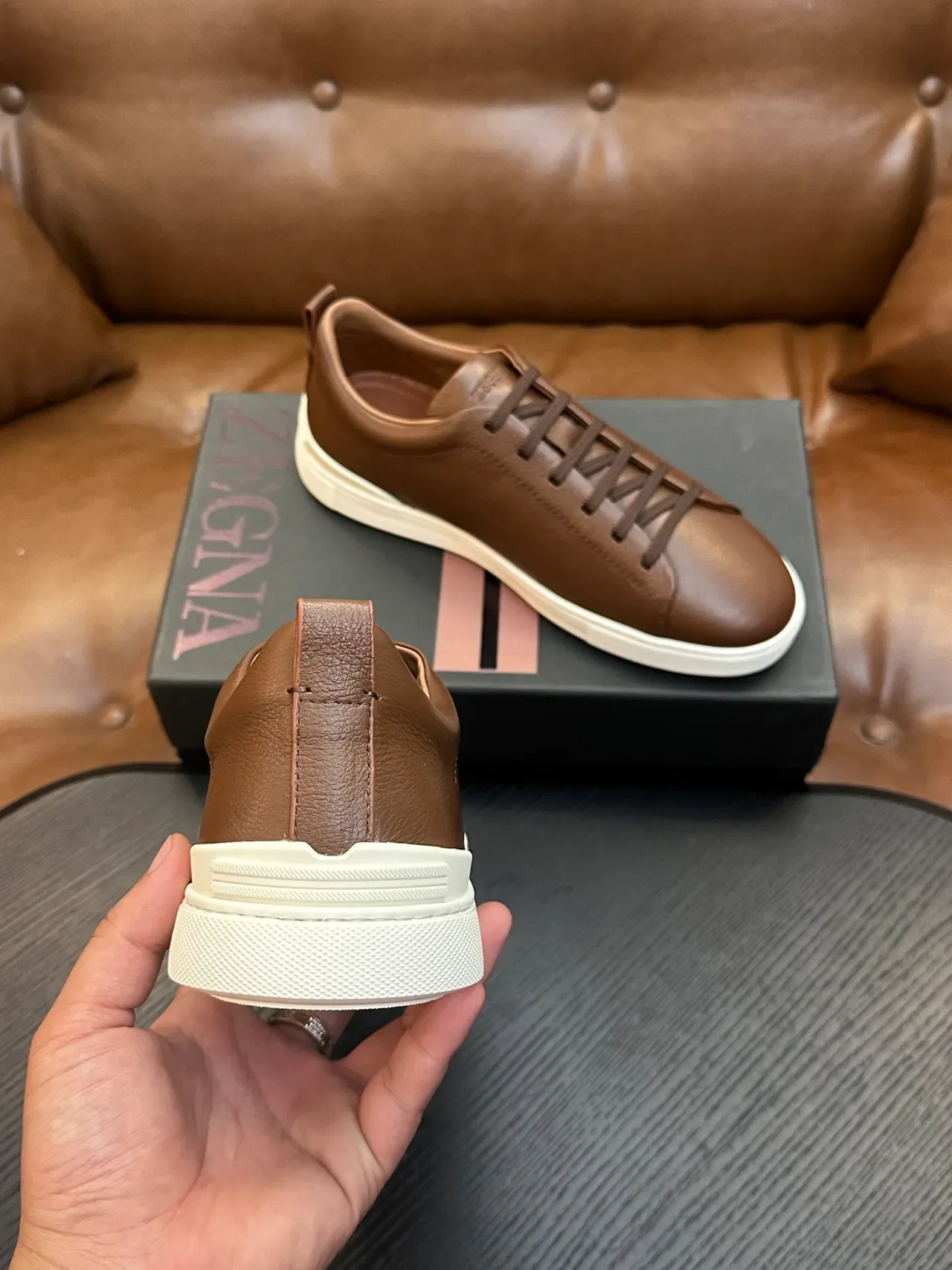 Zegna Brown Leather Low-Top Lifestyle Sneaker 3