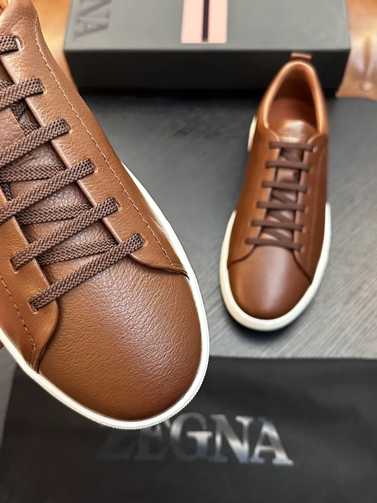 Zegna Brown Leather Low-Top Lifestyle Sneaker 4