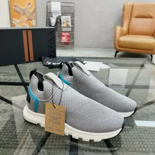 Zegna ধূসর নীল নিট স্লিপ-অন সক-ফিট কলার লाइফস্টাইল স্নিকার্স
