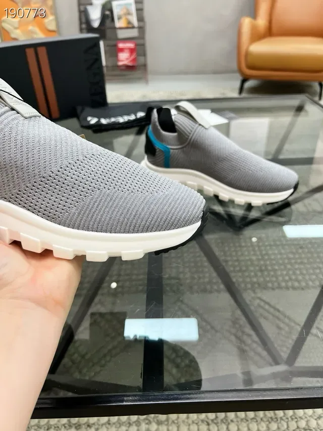 Zegna حذاء رياضي للأسلوب الحياتي رمادي أزرق مغزول slip-on كولار جورب ملائم 6