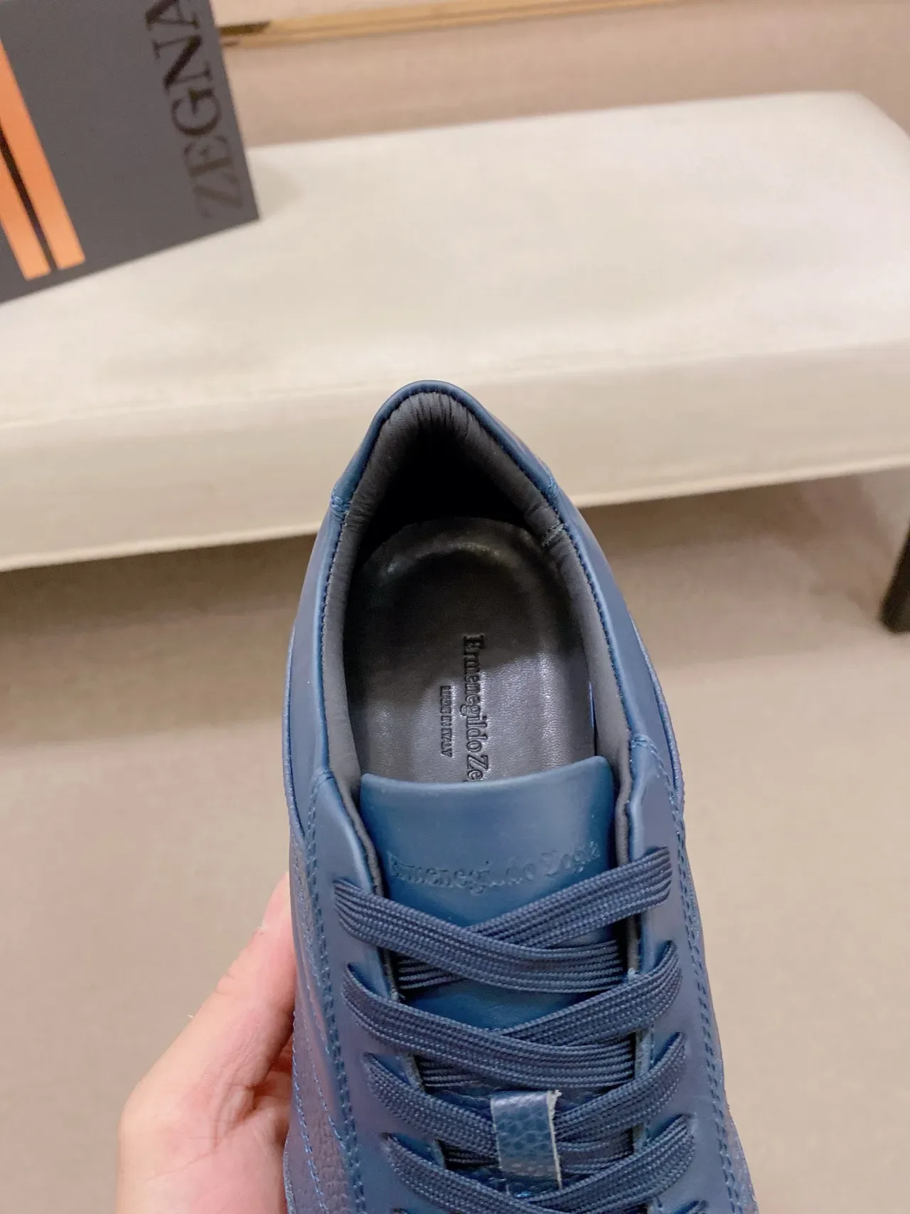 Zegna sneaker lifestyle tênis lifestyle marinho branco painel de couro azul tonal tênis lifestyle 4