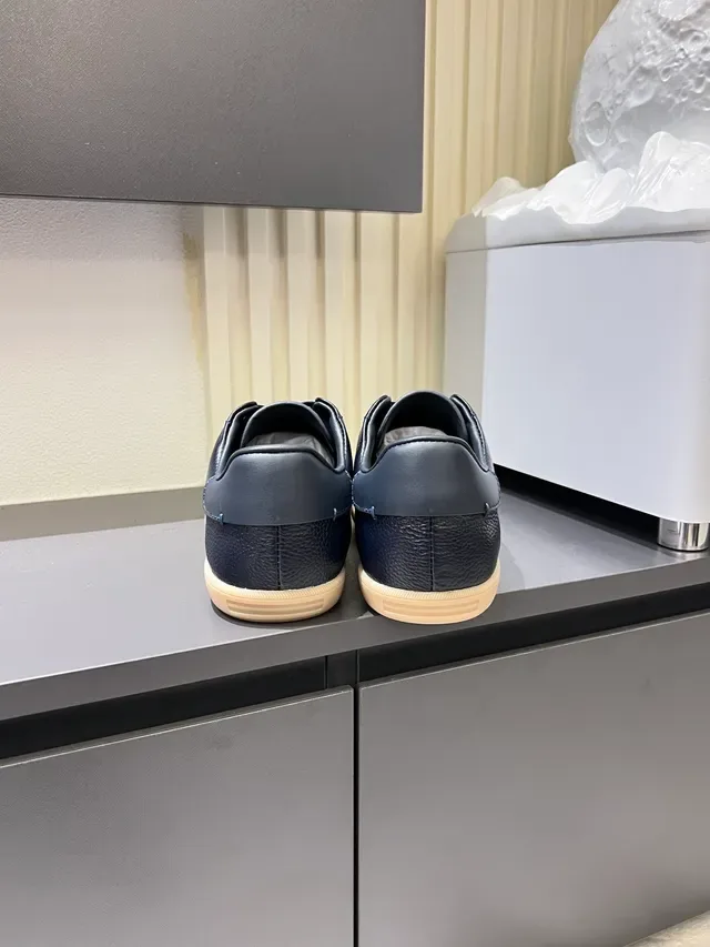 Zegna Oasi Navy Beige Pebbled Leather Gum Sole Lifestyle Sneakers 2
