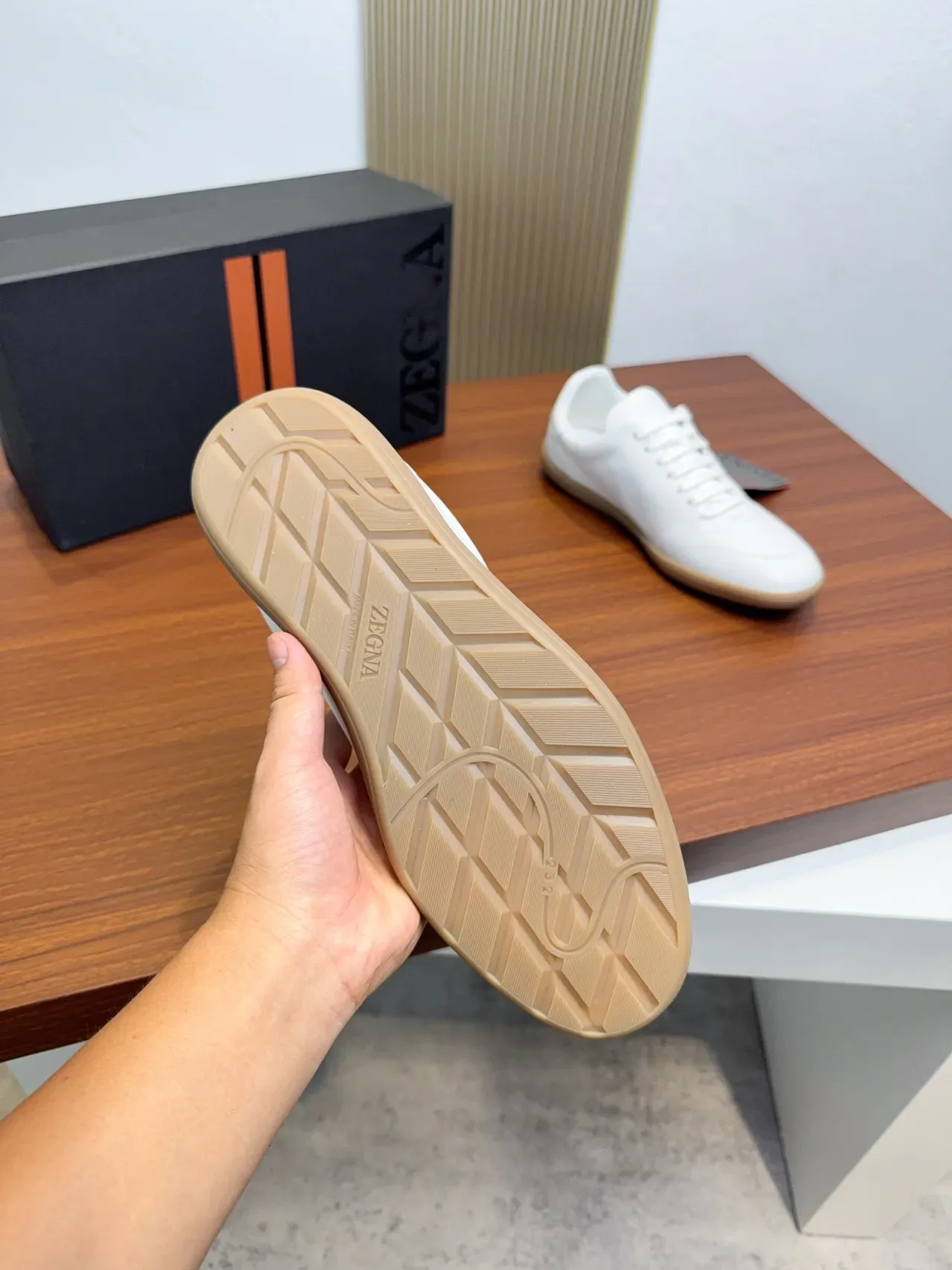 Zegna White Beige Leather Upper Gum Rubber Sole Lifestyle Sneakers 2