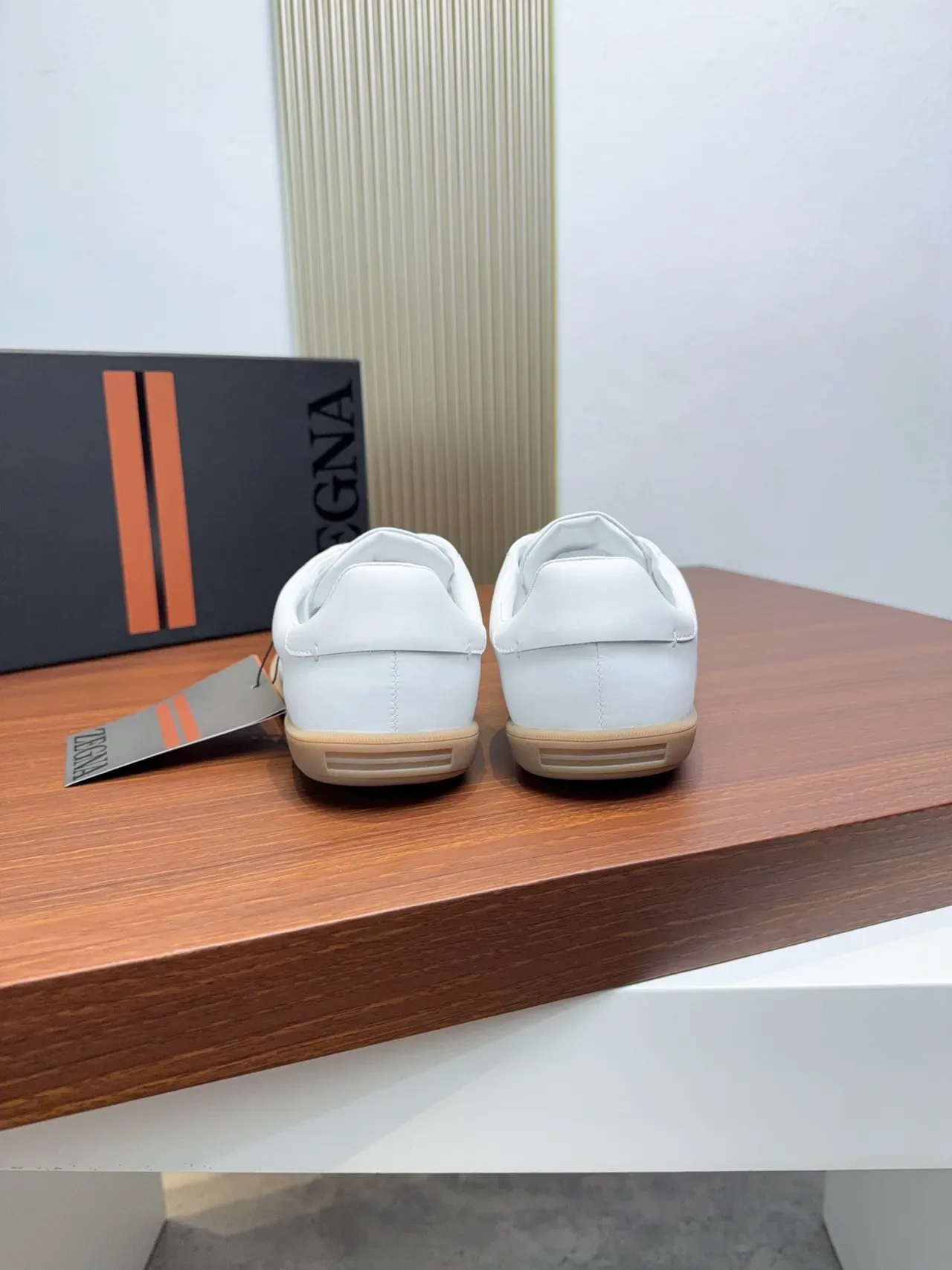 Zegna White Beige Leather Upper Gum Rubber Sole Lifestyle Sneakers 3