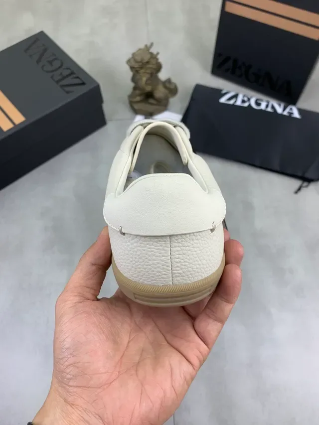 Zegna White Beige Pebbled Leather Gum Sole Lifestyle Sneakers 3
