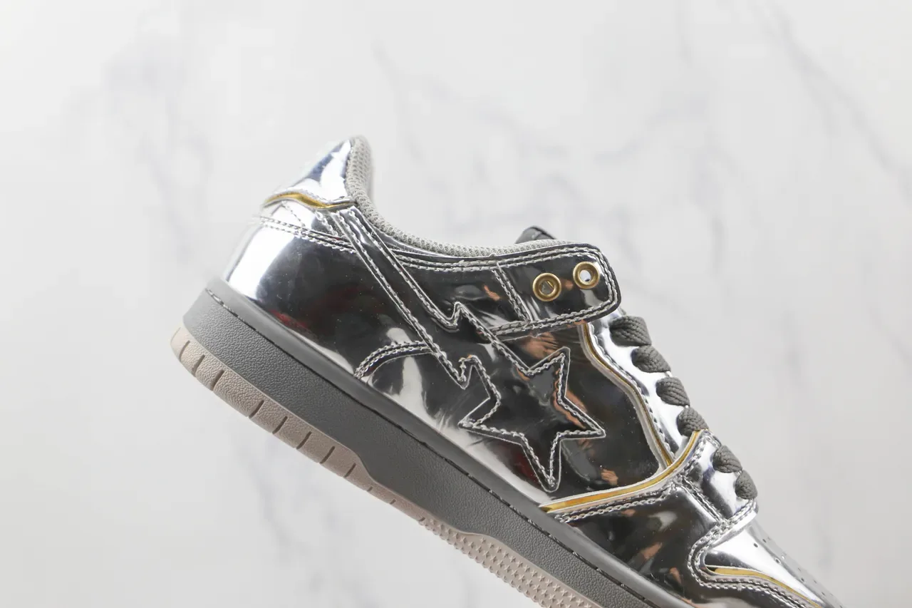 A Bathing Ape BAPE STA Chaussures lifestyle argent métallique avec finitions dorées 5