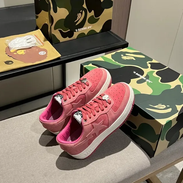 A Bathing Ape BAPE STA Tênis Lifestyle de Camurça Rosa 9