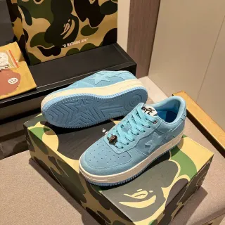 A Bathing Ape Blue White Suede Upper Star Logo Detail Lifestyle Sneakers