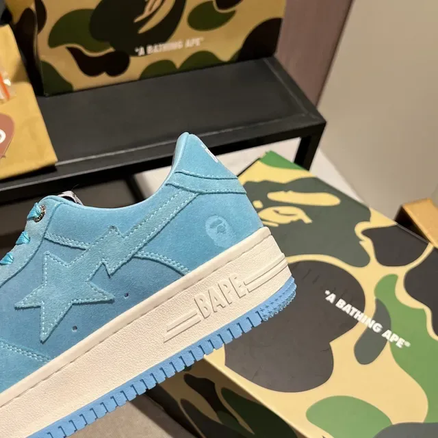 A Bathing Ape Blue White Suede Upper Star Logo Detail Lifestyle Sneakers 3