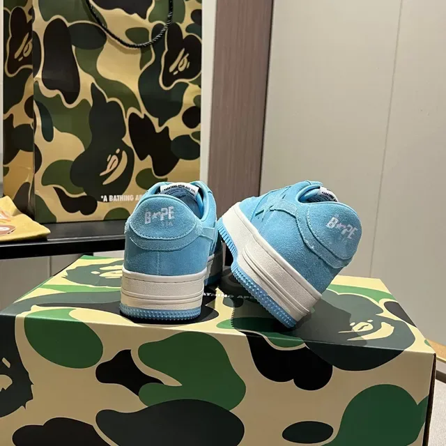 A Bathing Ape Blue White Suede Upper Star Logo Detail Lifestyle Sneakers 4