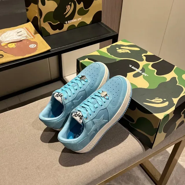 A Bathing Ape Blue White Suede Upper Star Logo Detail Lifestyle Sneakers 5
