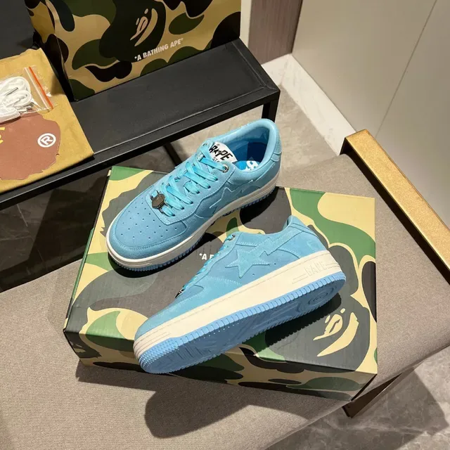 A Bathing Ape Blue White Suede Upper Star Logo Detail Lifestyle Sneakers 6