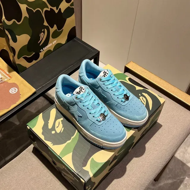 A Bathing Ape Blue White Suede Upper Star Logo Detail Lifestyle Sneakers 7