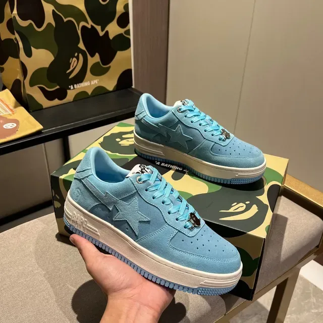 A Bathing Ape Blue White Suede Upper Star Logo Detail Lifestyle Sneakers 8