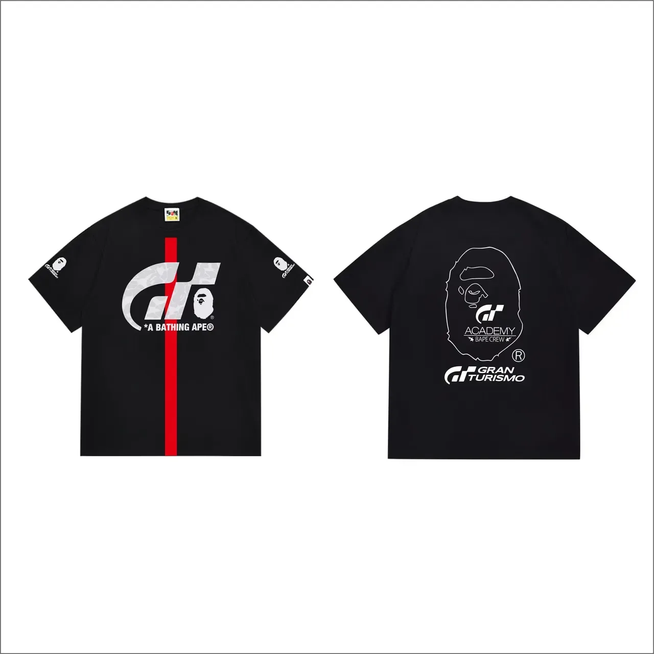 A Bathing Ape GT Collaboration Graphic Print Black Red Stripe T-Shirt 4