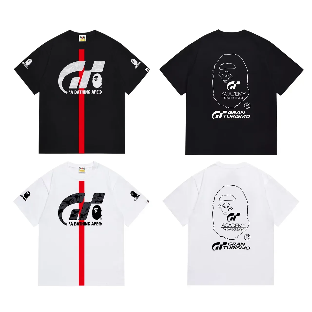 A Bathing Ape GT Collaboration Graphic Print Black Red Stripe T-Shirt 6