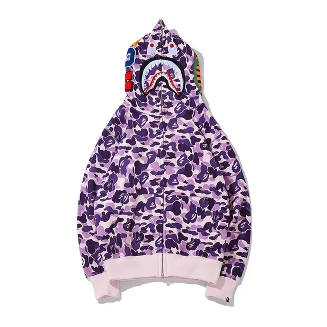 A Bathing Ape Shark Purple Pink Full-Zip Face Appliqué Hoodie 2