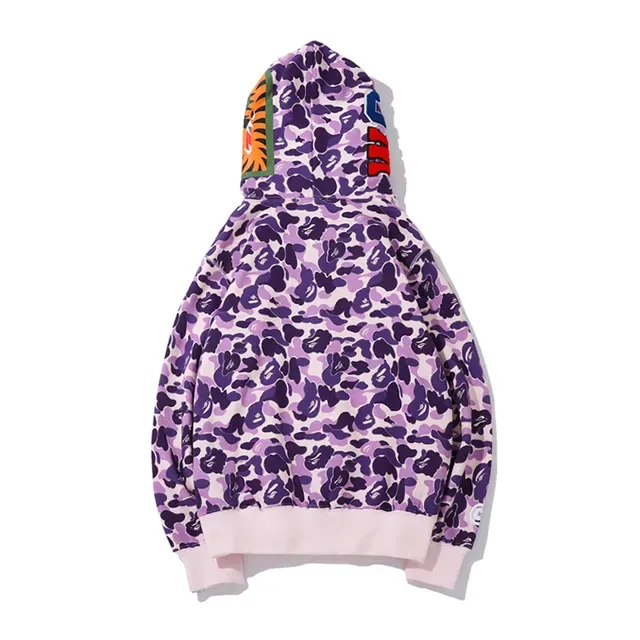 A Bathing Ape Shark Purple Pink Full-Zip Face Appliqué Hoodie 3