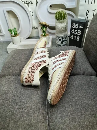 Adidas Beige Brown Leopard-Print Knit Upper Three White Stripes Lifestyle Sneakers 6