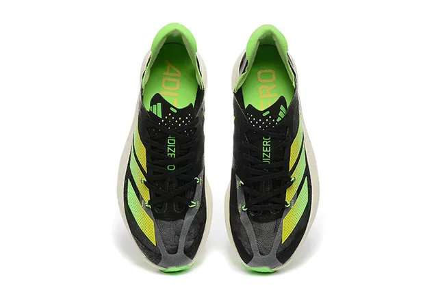 Adidas Black Green Engineered Mesh Upper Three-Stripe Overlay Running Shoes 2