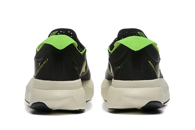 Adidas Black Green Engineered Mesh Upper Three-Stripe Overlay Running Shoes 3