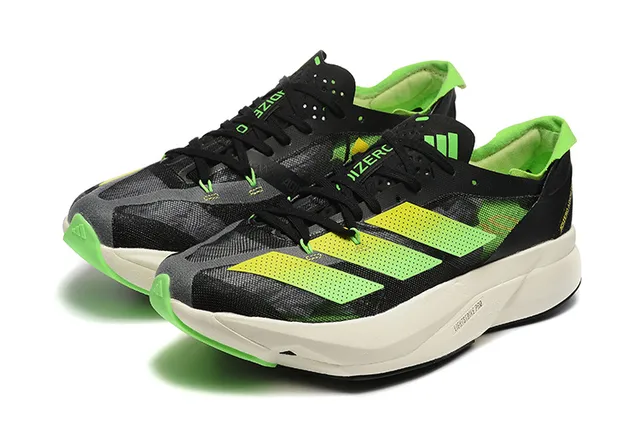 Adidas Black Green Engineered Mesh Upper Three-Stripe Overlay Running Shoes 4