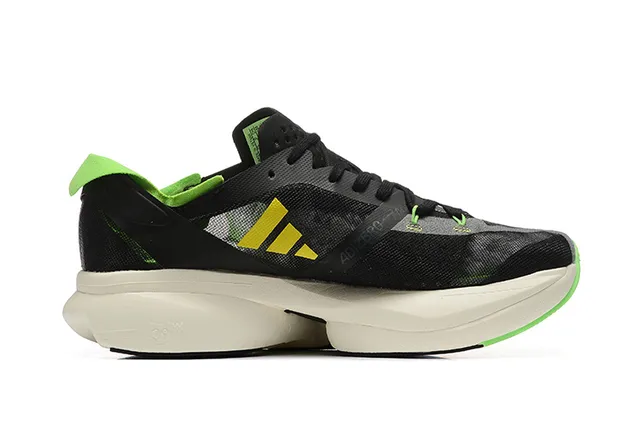 Adidas Black Green Engineered Mesh Upper Three-Stripe Overlay Running Shoes 6