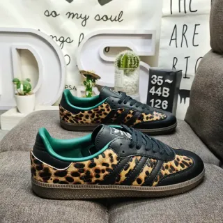 Adidas Black Green Leopard-Print Overlays Upper Lifestyle Sneakers