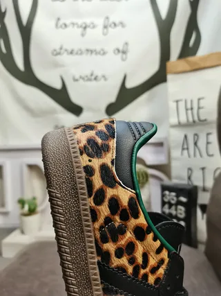 Adidas Black Green Leopard-Print Overlays Upper Lifestyle Sneakers 3