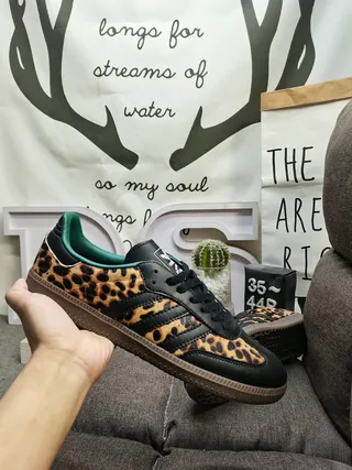 Adidas Black Green Leopard-Print Overlays Upper Lifestyle Sneakers 5