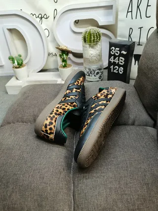 Adidas Black Green Leopard-Print Overlays Upper Lifestyle Sneakers 6