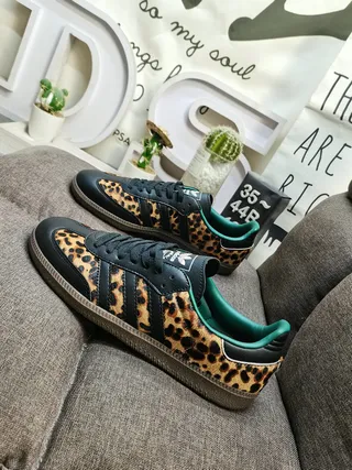 Adidas Black Green Leopard-Print Overlays Upper Lifestyle Sneakers 7