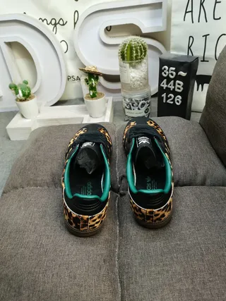 Adidas Black Green Leopard-Print Overlays Upper Lifestyle Sneakers 8