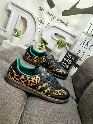 Adidas Black Green Leopard-Print Overlays Upper Lifestyle Sneakers 9