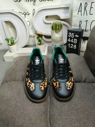 Adidas Black Green Leopard-Print Overlays Upper Lifestyle Sneakers 10