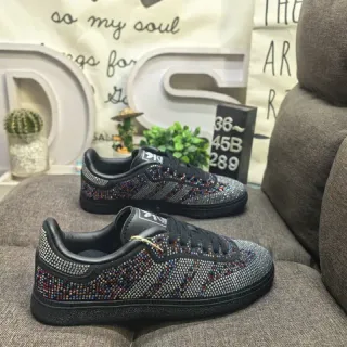 Adidas Black Multicolor Crystal-Embellished Three-Stripe Side Panel Lifestyle Sneakers