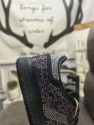 Adidas Black Multicolor Crystal-Embellished Three-Stripe Side Panel Lifestyle Sneakers 23