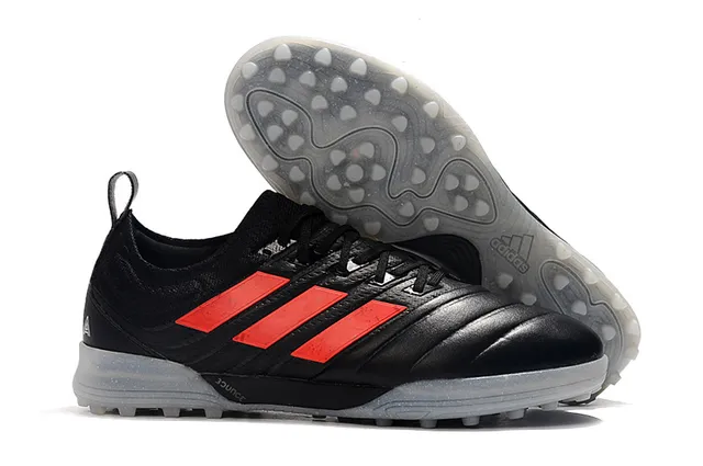 Adidas Chaussures de football Turf en noir et orange avec upper en knit et synthétique 3 rayures 5