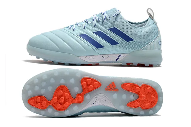 Adidas Chaussures de football Turf en noir et orange avec upper en knit et synthétique 3 rayures 14
