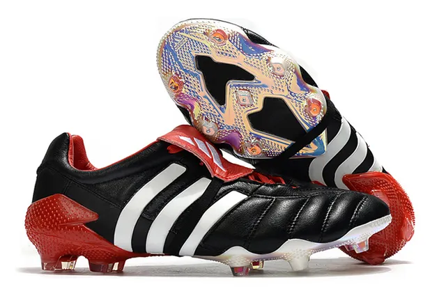 Adidas Chaussures de football noires en cuir matelassé à la tige sans lacets fermeture à strap terrain ferme 3