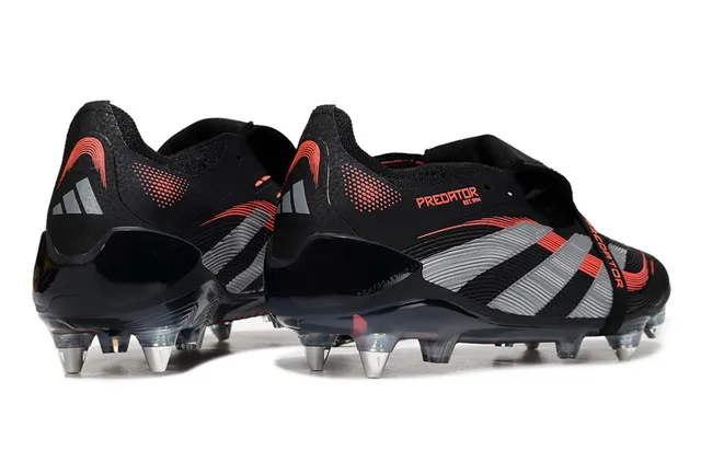 Adidas Black Red Laceless Strap Closure Three-Stripe Cage Overlay Firm-Ground Soccer Shoes 4