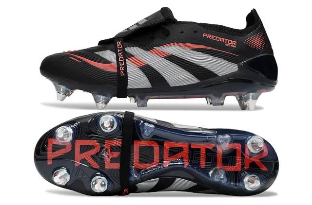 Adidas Black Red Laceless Strap Closure Three-Stripe Cage Overlay Firm-Ground Soccer Shoes 5