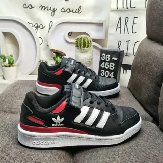 Adidas Black Red Laceless Velcro Strap Three-Stripe Side Panel Lifestyle Sneakers