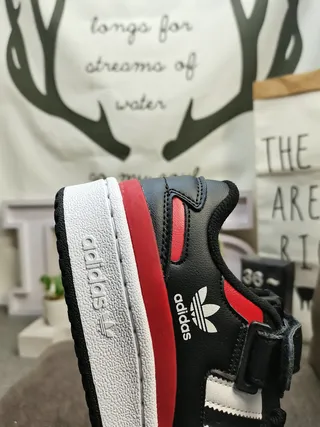 Adidas Black Red Laceless Velcro Strap Three-Stripe Side Panel Lifestyle Sneakers 3