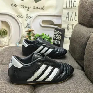 Adidas Black White Laceless Slip-On Quilted Leather Upper Indoor Soccer Shoes