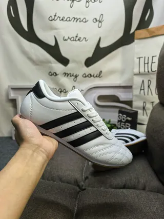 Adidas Black White Laceless Slip-On Quilted Leather Upper Indoor Soccer Shoes 5