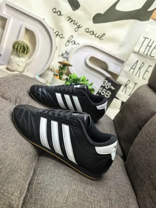 Adidas Black White Laceless Slip-On Quilted Leather Upper Indoor Soccer Shoes 17