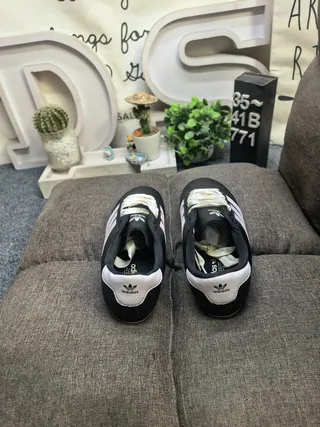 Adidas Black White Leather Upper Quilted Toe Cap Lifestyle Sneakers 8
